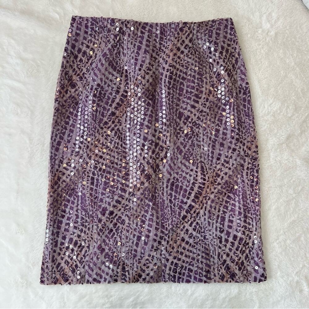 Javier Larrainzar Purple Sequin Two Piece Set Top Skirt Couture Evening Sz 12 - Picture 3 of 14